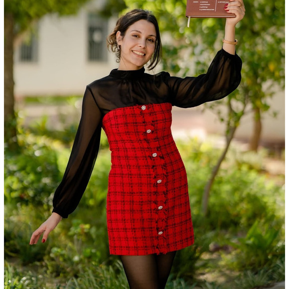 ZARA Fitted Textured Tweed Dress NWT | Red Black Blogger Favorite - Picture 9 of 16